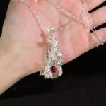 Melodic Passion: Natural Red Garnet & Sterling Silver Violin Pendant Necklace