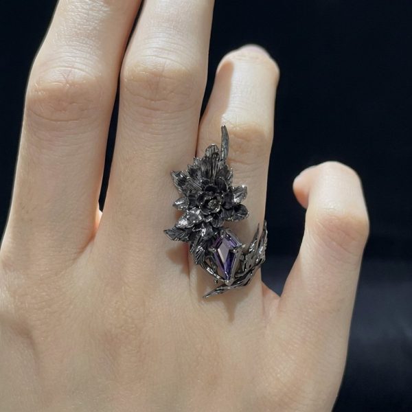 Commanding Ambition: ENTJ Peony Silver & Zirconia Statement Ring