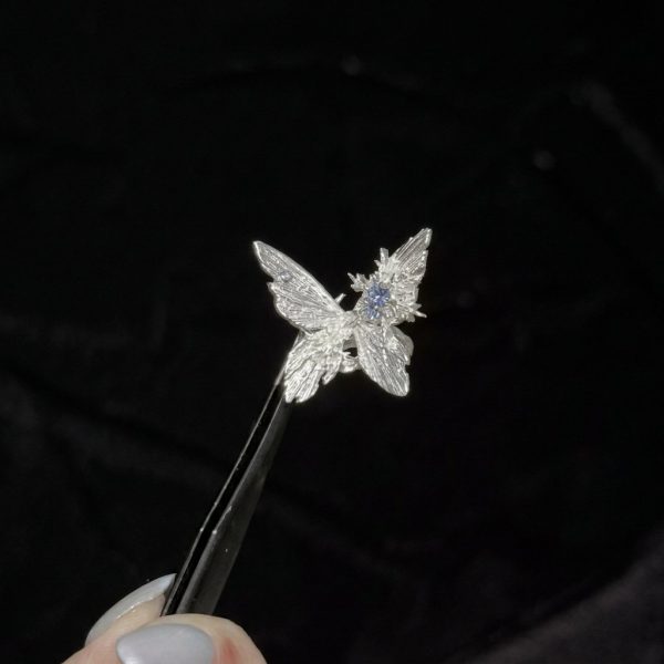 Ethereal Transformation: Winter Butterfly & Snowflake Zircon Adjustable Ring