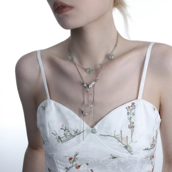 Ethereal Clarity: Green Fluorite & 925 Sterling Silver Adjustable Layered Necklace