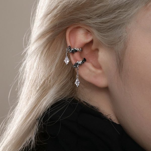 Ethereal Duality: White Dove & Raven's Tear Feather Ear Cuffs