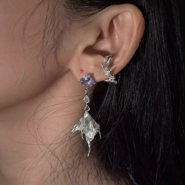 Mystical Tides: Natural Amethyst & S925 Silver Mermaid Tail Earrings