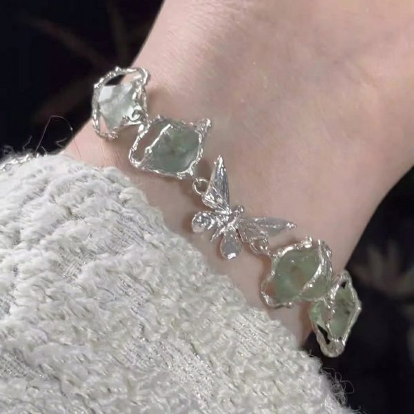 Ethereal Serenity: Sterling Silver & Green Crystal Butterfly Bracelet