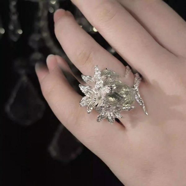 Ethereal Renewal: Sterling Silver & Peridot 'Lily in the Rainy Night' Adjustable Rings