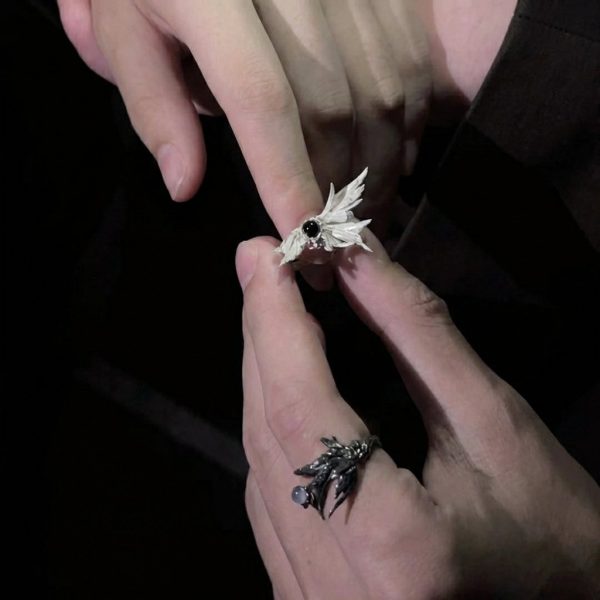 Soulful Redemption: 925 Sterling Silver Broken Wing Couple Rings