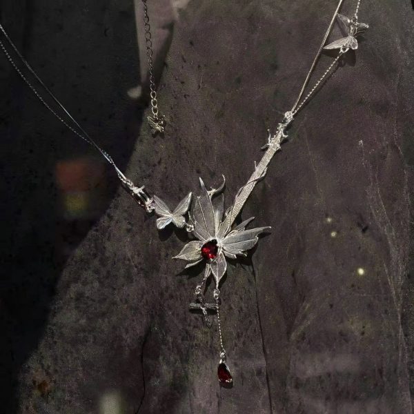 Passionate Rhythm: Natural Red Garnet & Silver Butterfly Bass Necklace