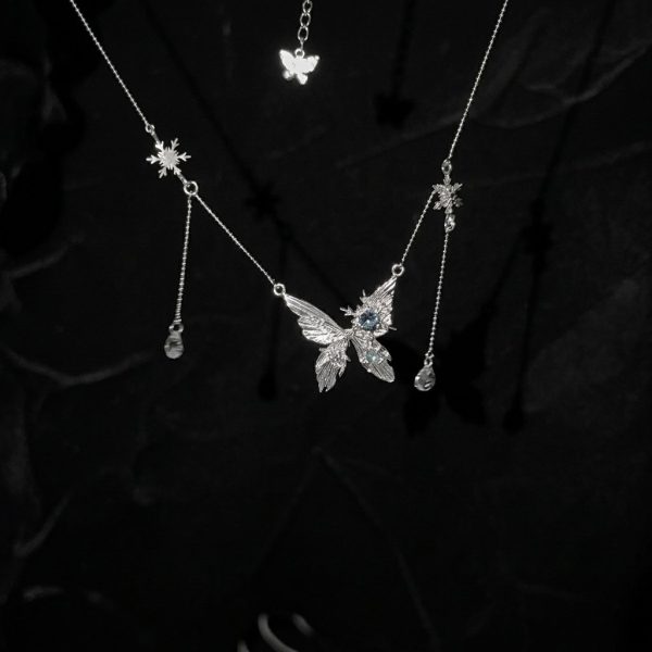 Ethereal Transformation: Winter Butterfly Sterling Silver & Zirconia Necklace