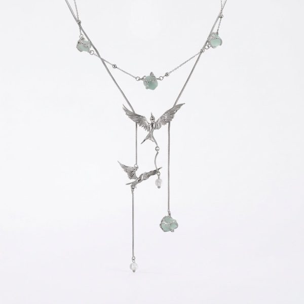 Ethereal Clarity: Green Fluorite & 925 Sterling Silver Adjustable Layered Necklace