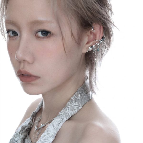 Ethereal Fluidity: Sterling Silver & Zircon Fishtail Tassel Ear Cuff