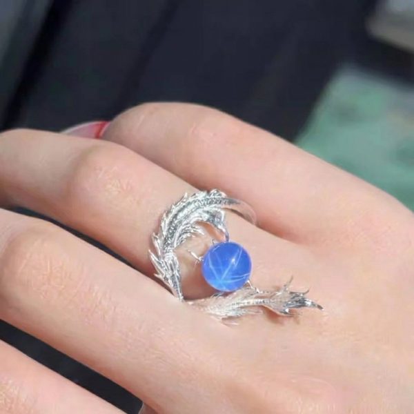 Mystical Guardian: Sterling Silver & Blue Moonstone Adjustable Dragon Ring