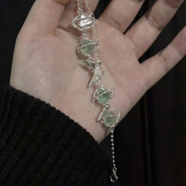 Ethereal Serenity: Sterling Silver & Green Crystal Butterfly Bracelet