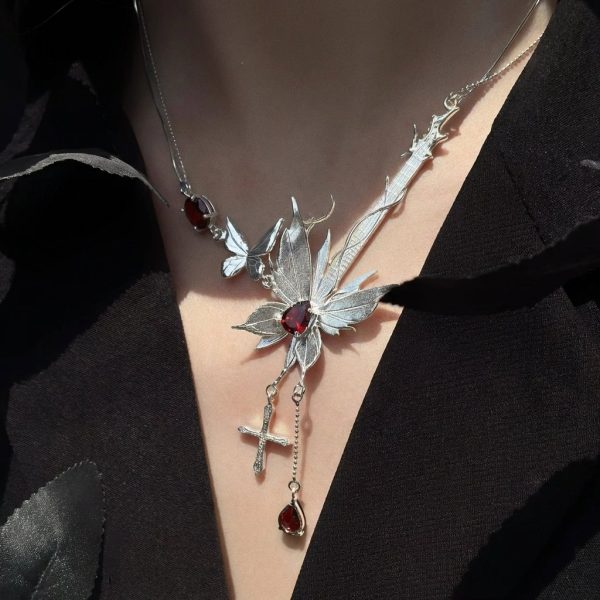 Passionate Rhythm: Natural Red Garnet & Silver Butterfly Bass Necklace