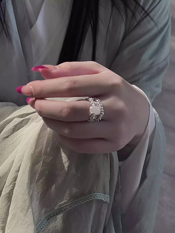 Ethereal Resilience: Natural Hetian Jade & Sterling Silver Adjustable Ring