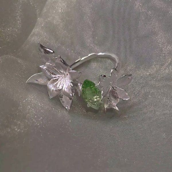 Ethereal Purity: Sterling Silver & Green Zircon "Clear Water Jasmine" Adjustable Ring