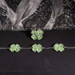 Lucky Radiance: Sterling Silver & Green Crystal Four-Leaf Clover Adjustable Bracelet
