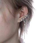 Ethereal Fluidity: Sterling Silver & Zircon Fishtail Tassel Ear Cuff