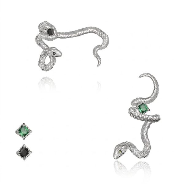 Transformative Wisdom: Sterling Silver & Zircon Serpent Ear Cuff