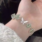 Ethereal Serenity: Sterling Silver & Green Crystal Butterfly Bracelet
