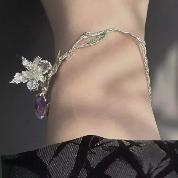 Ethereal Wisdom: Sterling Silver & Amethyst Iris Adjustable Half-Bangle