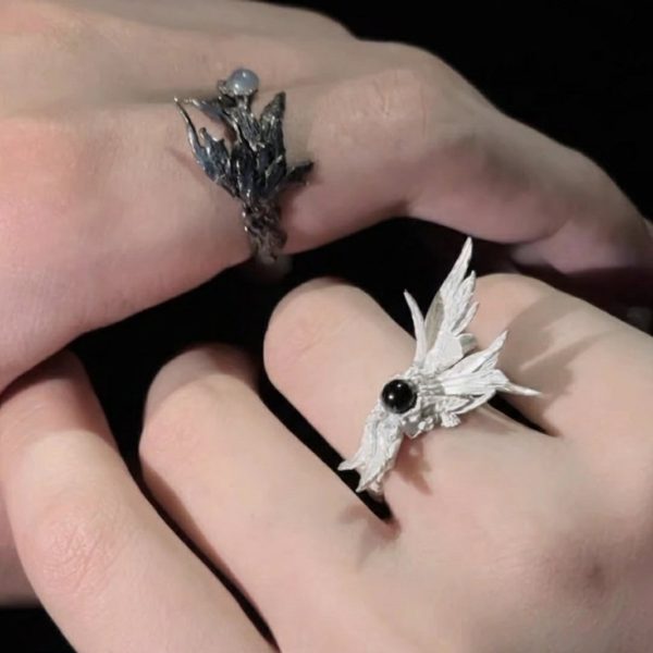 Soulful Redemption: 925 Sterling Silver Broken Wing Couple Rings
