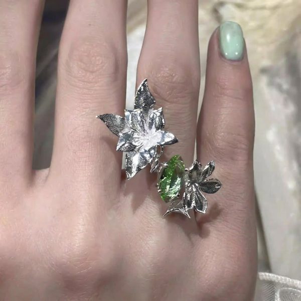 Ethereal Purity: Sterling Silver & Green Zircon "Clear Water Jasmine" Adjustable Ring