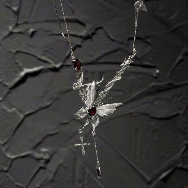 Passionate Rhythm: Natural Red Garnet & Silver Butterfly Bass Necklace