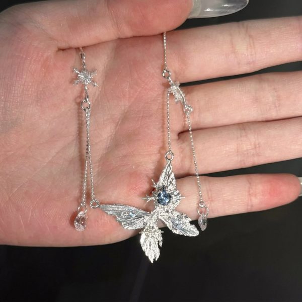 Ethereal Transformation: Winter Butterfly Sterling Silver & Zirconia Necklace