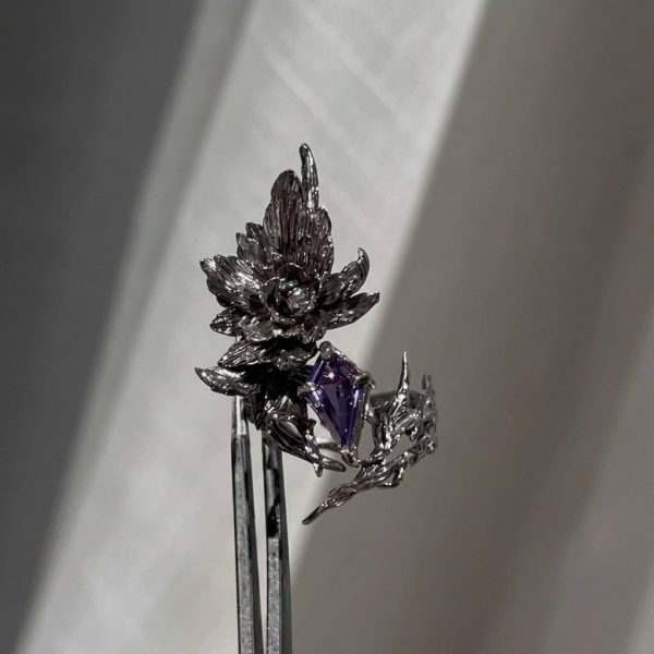 Commanding Ambition: ENTJ Peony Silver & Zirconia Statement Ring