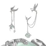 Ethereal Freedom: Stray Birds Green Fluorite & S925 Sterling Silver Asymmetric Earrings