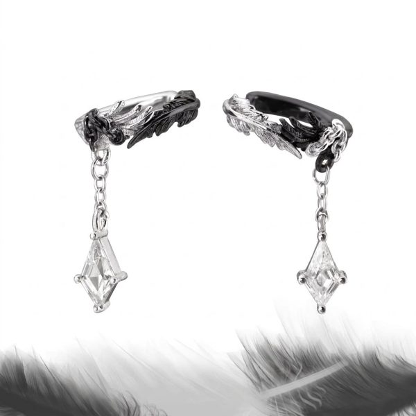 Ethereal Duality: White Dove & Raven's Tear Feather Ear Cuffs