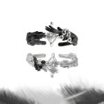 Eternal Paradox: Sterling Silver Dove & Raven Feather Garnet Couple Rings