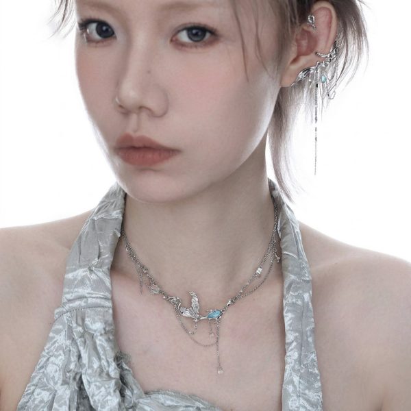 Ethereal Fluidity: Sterling Silver & Zircon Fishtail Tassel Ear Cuff