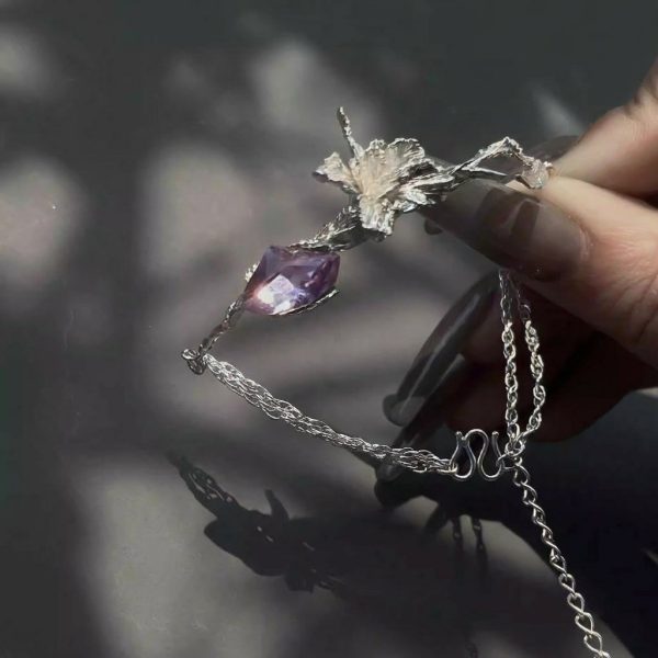 Ethereal Wisdom: Sterling Silver & Amethyst Iris Adjustable Half-Bangle