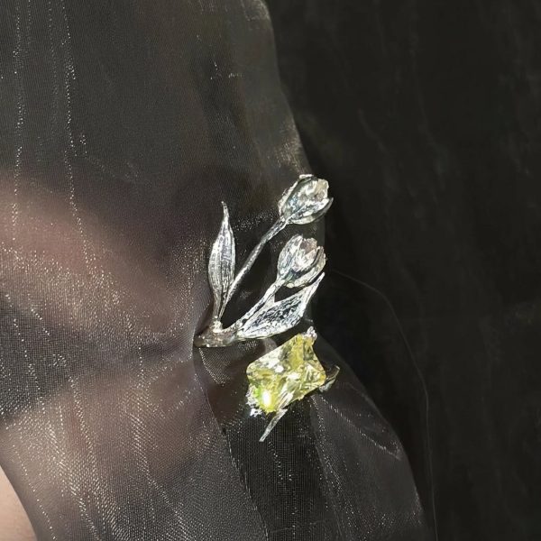 Unconventional Romance: Sculpted Silver Tulip & Radiant Yellow Zircon ISFP Ring