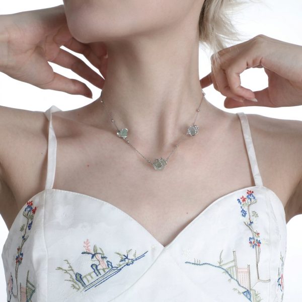 Ethereal Clarity: Green Fluorite & 925 Sterling Silver Adjustable Layered Necklace