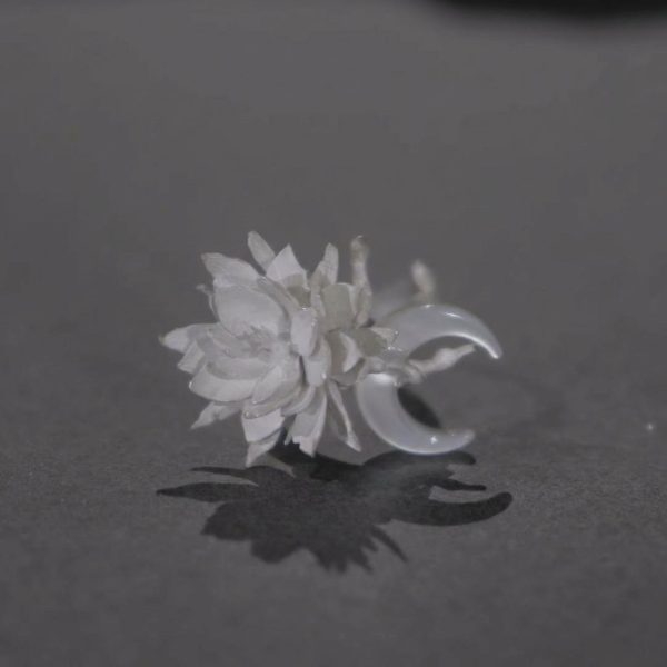 Ethereal Bloom: Matte Sterling Silver & Moonstone Epiphyllum Ring