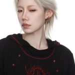 Mystic Protection: Gothic Feather & Garnet-Red Zirconia Huggie Earrings