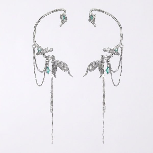 Ethereal Fluidity: Sterling Silver & Zircon Fishtail Tassel Ear Cuff