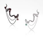 Mystic Transformation: Sterling Silver & Zirconia Serpent Rose Ear Cuff Studs
