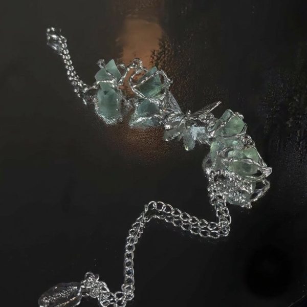 Ethereal Serenity: Sterling Silver & Green Crystal Butterfly Bracelet
