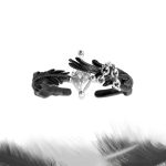 Eternal Paradox: Sterling Silver Dove & Raven Feather Garnet Couple Rings