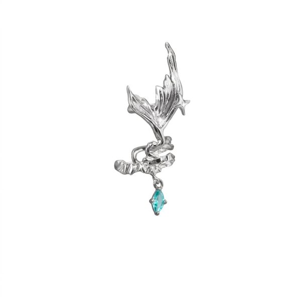 Ethereal Fluidity: Sterling Silver & Aquamarine Zircon Fishtail Ear Cuff
