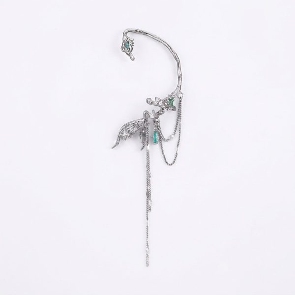 Ethereal Fluidity: Sterling Silver & Zircon Fishtail Tassel Ear Cuff