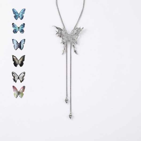Ethereal Metamorphosis: Interchangeable Butterfly Cage S925 Silver Lariat Necklace