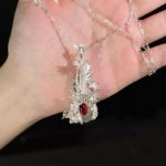 Melodic Passion: Natural Red Garnet & Sterling Silver Violin Pendant Necklace