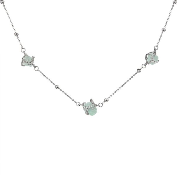 Ethereal Clarity: Green Fluorite & 925 Sterling Silver Adjustable Layered Necklace