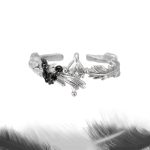 Eternal Paradox: Sterling Silver Dove & Raven Feather Garnet Couple Rings