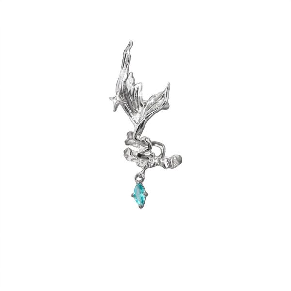 Ethereal Fluidity: Sterling Silver & Aquamarine Zircon Fishtail Ear Cuff