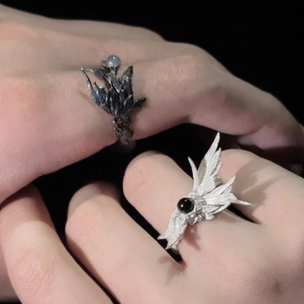 Soulful Redemption: 925 Sterling Silver Broken Wing Couple Rings