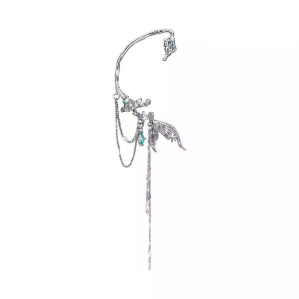 Ethereal Fluidity: Sterling Silver & Zircon Fishtail Tassel Ear Cuff